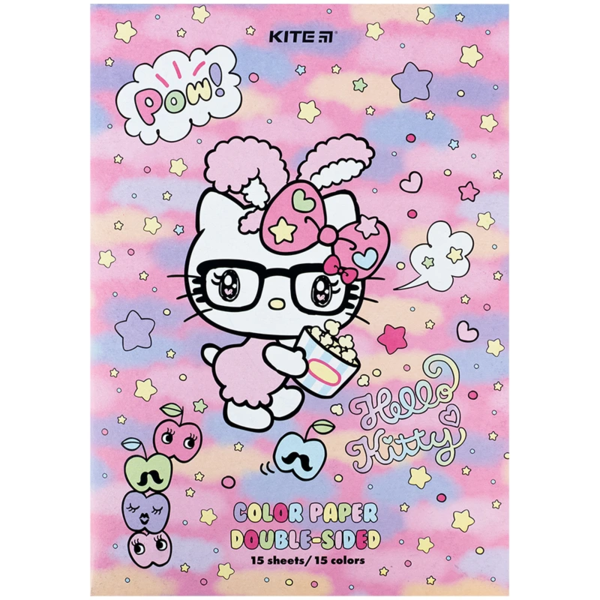 Бумага цветная Kite Hello Kitty, А4, двухсторонняя, 15 листов (HK24-250) - Pampik