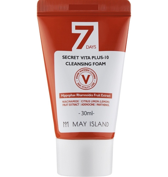 Пена для умывания осветительная с облепиховым экстрактом May Island 7 Days Secret Vita Plus-10 Cleansing F 30 мл - Pampik