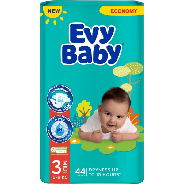 Підгузки на липучках Evy Baby 3 (5-9 кг), 44 шт. - Pampik