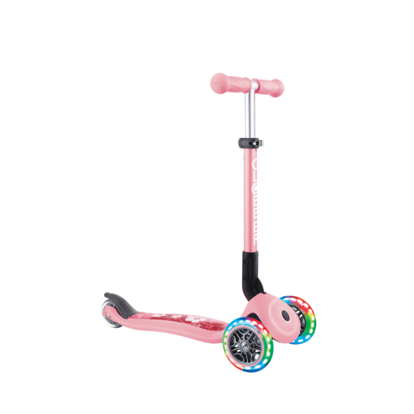 Самокат Globber Junior Foldable Lights, до 50 кг, 2+ лет, пастельно-розовый с цветами (433-210) - Pampik - 4