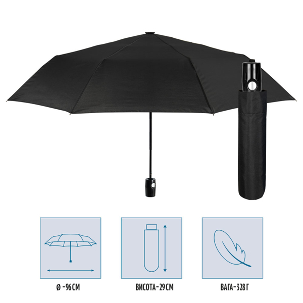 Парасолька Perletti Ombrelli складана автоматична чорна (96007-01) - Pampik - 3