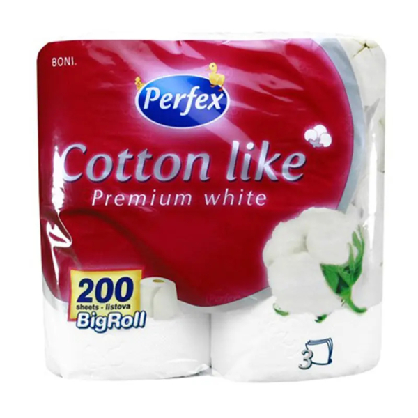 Тришаровий туалетний папір Perfex Cotton Premium White, 4 рулони - Pampik