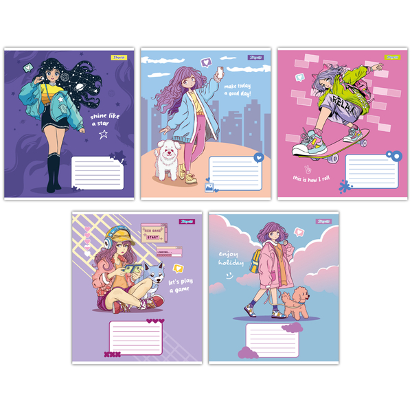 Набір зошитів 1 Вересня Anime girl А5 в косу лінію 12 аркушів 25 шт. (767199) - Pampik