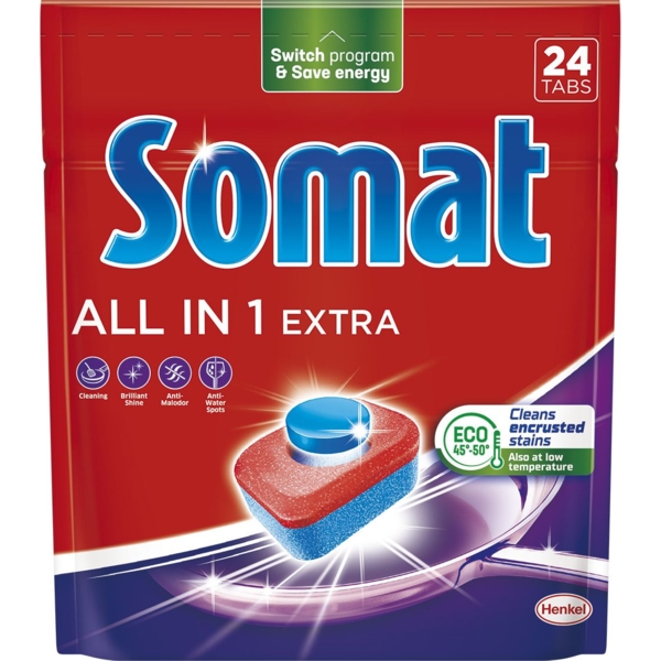 Таблетки для посудомийної машини Somat All in 1 Extra, 24 шт. - Pampik