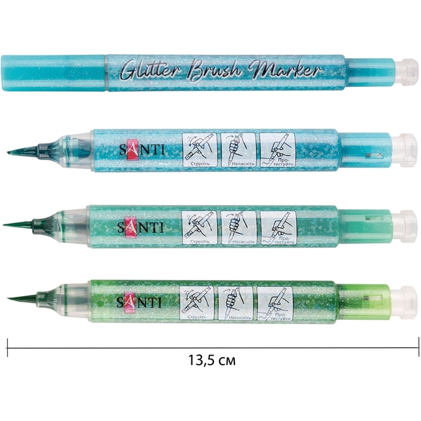 Набор акварельных маркеров Santi Glitter Brush Оттенки зеленого 3 шт. (390771) - Pampik - 3