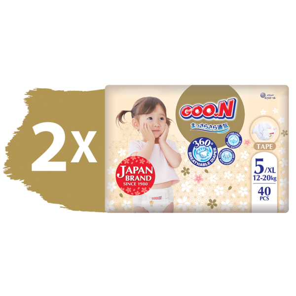 Підгузки на липучках Goo.N Premium Soft розмір 5/XL (12-20 кг), 80 шт. - Pampik - 2