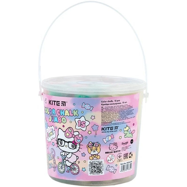 Крейда кольорова Kite Jumbo Hello Kitty у відерці 15 шт. (HK24-074) - Pampik