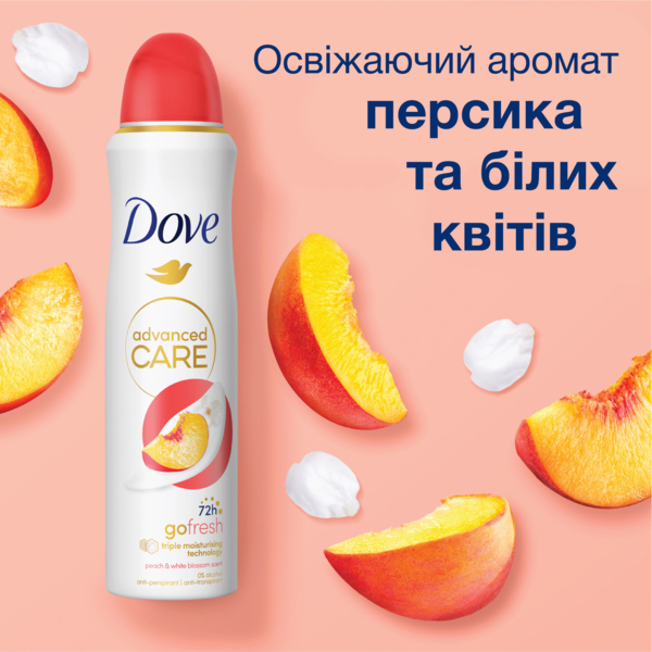 Антиперспірант Dove Go Fresh 72h Персик та білі квіти, аерозоль, 150 мл - Pampik - 9