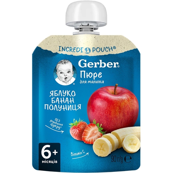Фруктовое пюре Gerber Pouch Яблоко, банан и клубника 90 г - Pampik
