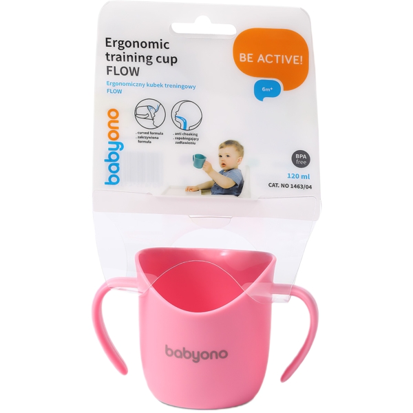 Тренировочная чашка BabyOno с ручками, розовая, 120 мл (1463/04) - Pampik - 3
