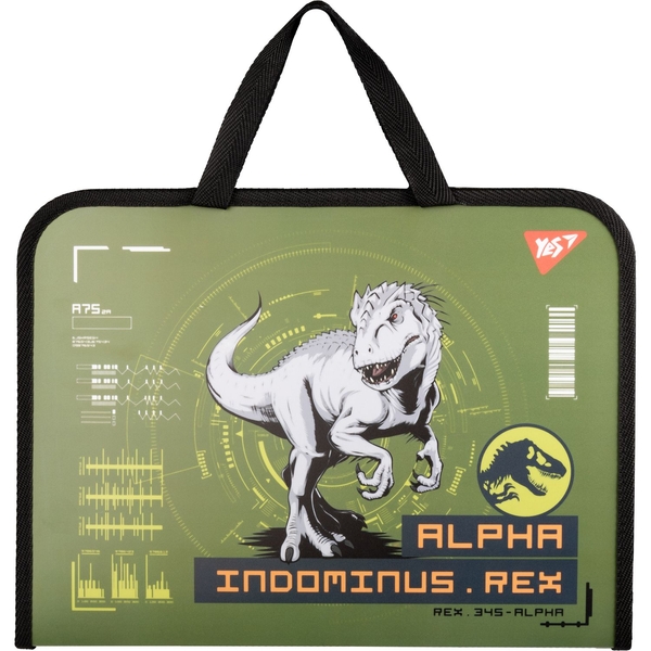 Папка-портфель Yes Jurassic World FC, на молнии, с тканевыми ручками хаки (492242) - Pampik