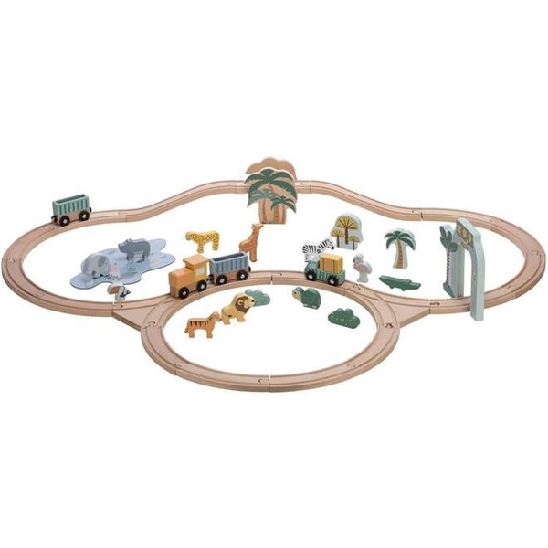 Игровой набор FreeON Деревянная железная дорога с вагонами (80630) - Pampik