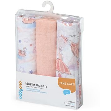 Пелюшки муслінові бавовняні BabyOno, рожевий, 70х70 см, 3 шт. (348/11) - Pampik - 4