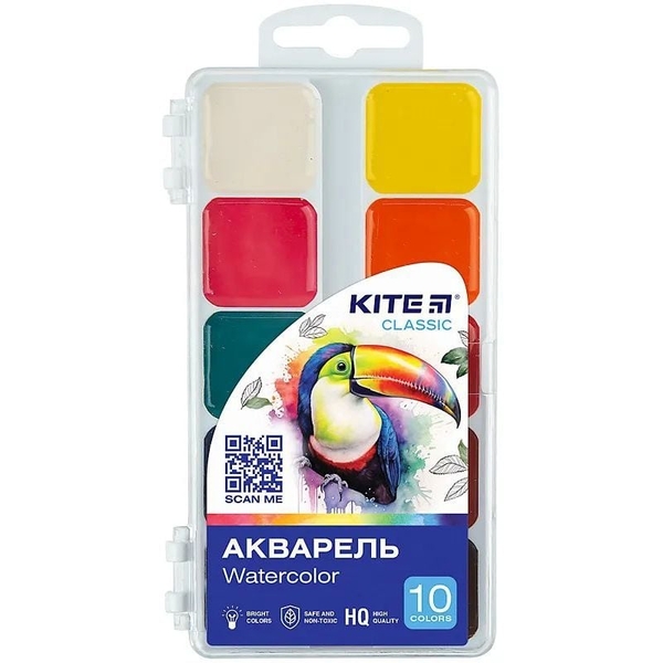 Краски акварельные Kite Classic, 10 цветов (K-060) - Pampik
