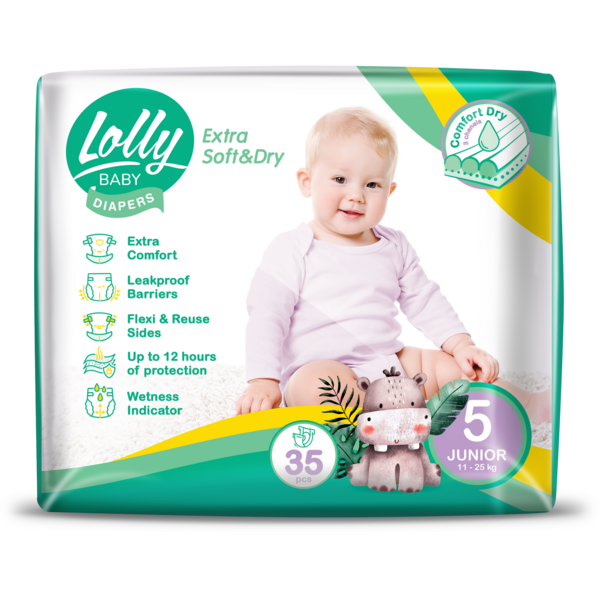 Підгузки на липучках Lolly Soft 5 (11-25 кг), 35 шт. - Pampik