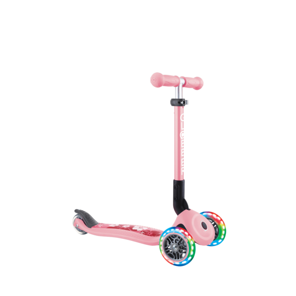 Самокат Globber Junior Foldable Lights, до 50 кг, 2+ лет, пастельно-розовый с цветами (433-210) - Pampik - 5