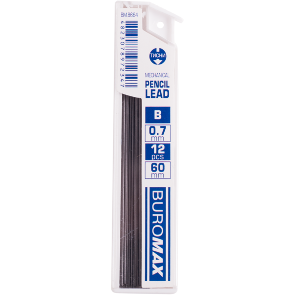 Стрижні для механічних олівців Buromax В 0.7 мм 12 шт. (BM.8664) - Pampik