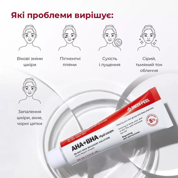 Крем-пілінг для обличчя Medi-Peel AHA BHA 28 Days Hyal Cream відновлювальний з кислотами та пептидами 30 мл - Pampik - 5