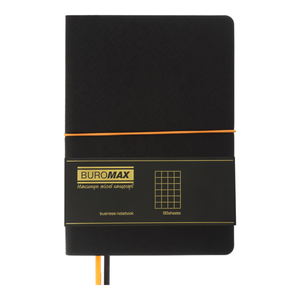 Блокнот деловой Buromax Unique А5,96 л. в клеточку, обложка искусственная кожа, черный с оранжевым (BM.295107-01) - Pampik - 2