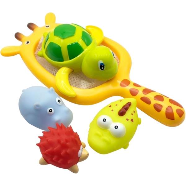 Набор игрушек для купания Bibi Toys Сачок жираф и 4 зверюшки (760790BT) - Pampik