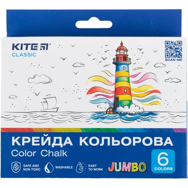 Мел цветной Kite Classic Jumbo 6 шт. (K-073) - Pampik