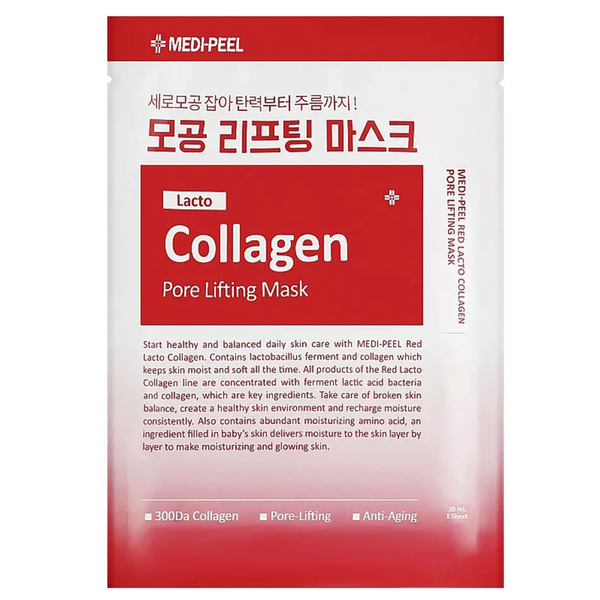 Тканевая лифтинг-маска Medi Peel Red Lacto Collagen Pore Lifting Mask для сужения пор, с коллагеном, 30 мл - Pampik