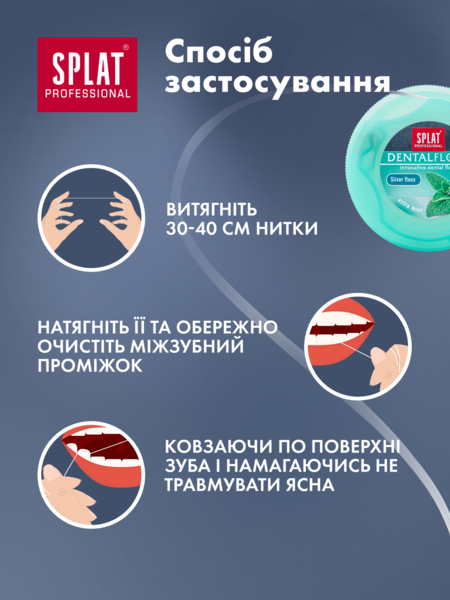 Нитка зубна Splat Professional Dental Floss Mint & Silver з волокнами срібла та м'ятою, 30 м - Pampik - 9