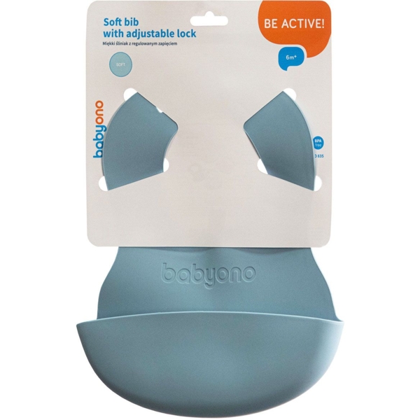 Нагрудник BabyOno м'який з регульованою застібкою, блакитний, 32x23 см (835/02) - Pampik - 2