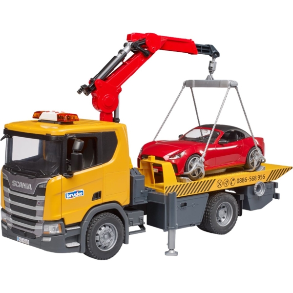 Ігровий набір Bruder Евакуатор Scania Super 560R з краном-маніпулятором та автомобіль Roadster Bruder 1:16 (03552) - Pampik