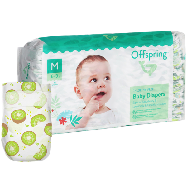 Підгузки на липучках Offspring Hairykiwi M (6-10 кг), 42 шт. (DP-OI-FAT-M42P-HKW) - Pampik