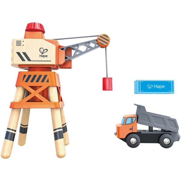 Набір для іграшкової залізниці Hape Підйомний кран та вантажівка (E3715) - Pampik - 2