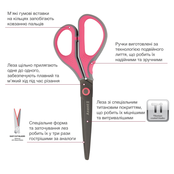 Ножницы Axent Titanium Lite 19 см серо-розовые (6406-02-A) - Pampik - 2