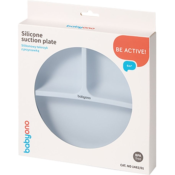 Тарілка силіконова BabyOno на три секції, з присоскою, синій (1482/01) - Pampik - 2