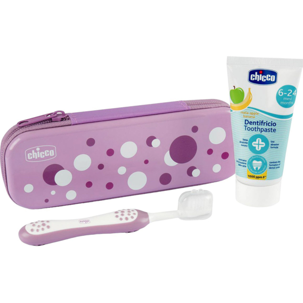 Дорожный набор Chicco: зубная щетка + зубная паста 50 мл, розовый - Pampik