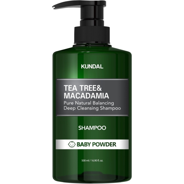Шампунь для волосся Kundal Tea Tree & Macadamia Deep Cleansing Shampoo Baby Powder проти лупи натуральний, 500 мл - Pampik