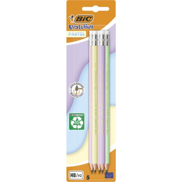 Набір олівців BIC Evolution Pastel з гумкою в блістері 5 шт. (518986) - Pampik