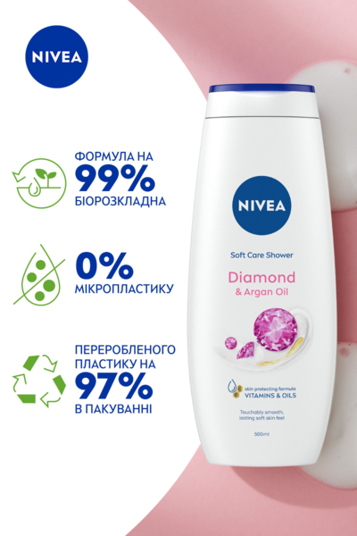 Гель-догляд для душу NIVEA Діамант та арганова олія, 500 мл - Pampik - 7