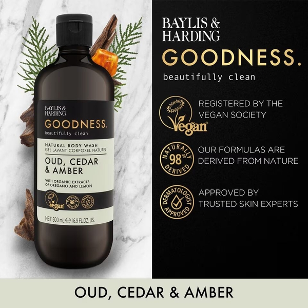 Гель для душа Baylis & Harding Goodness Oud, Cedar & Amber, 500 мл - Pampik - 2