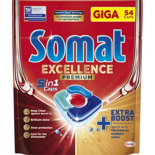 Капсулы для посудомоечной машины Somat Exellence 5 в 1, 54 шт. - Pampik