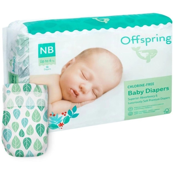 Підгузки Offspring Leave NB (до 4 кг) 56 шт. (DP-OI-FAT-NB56P-LEA) - Pampik