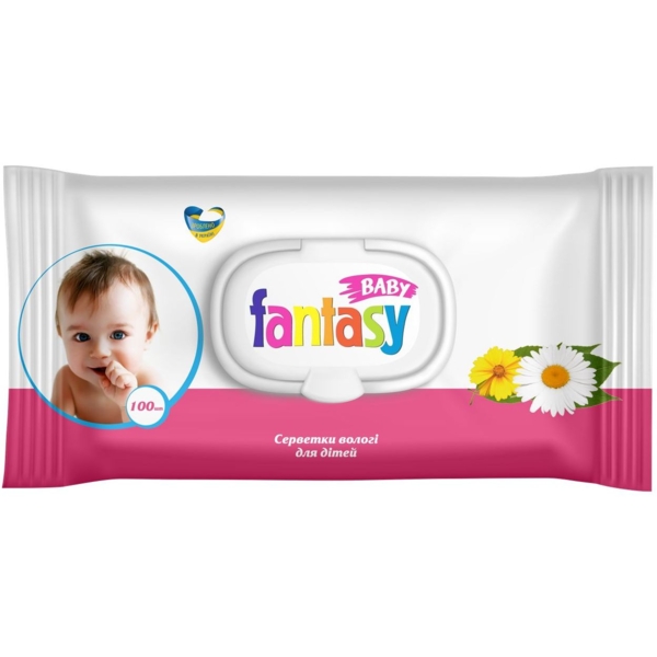 Серветки вологі Fantasy для дітей з екстрактом ромашки, календули та Д-пантенолом, 100 шт. - Pampik