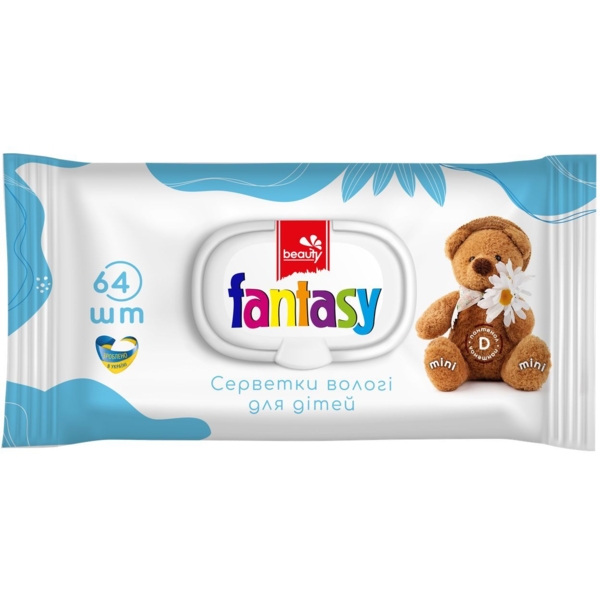 Серветки вологі Fantasy Mini з ромашкою та Д-пантенолом, 64 шт. - Pampik