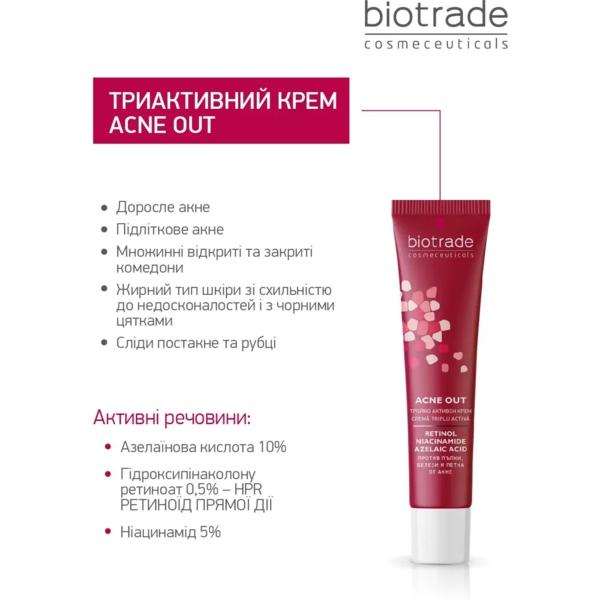 Крем для лица Biotrade Acne Out с ретинолом, азелаиновой кислотой и ниацинамидом 30 мл - Pampik - 2