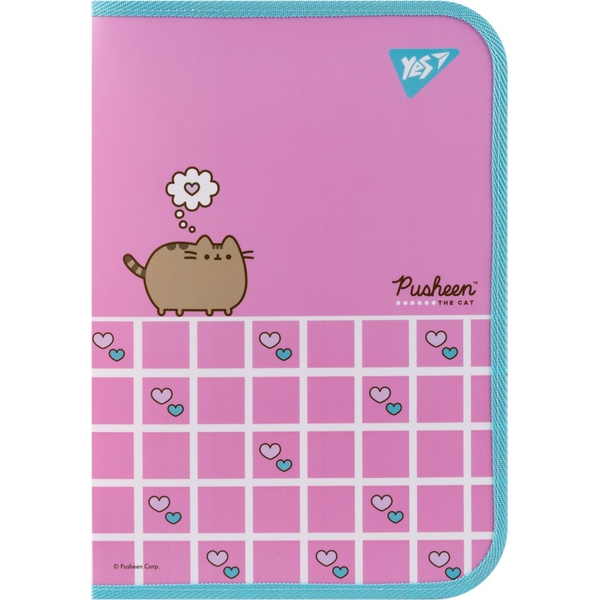 Папка факультативная Yes Pusheen Hearts А4 пластиковая, на молнии, с внутренним карманом (492222) - Pampik