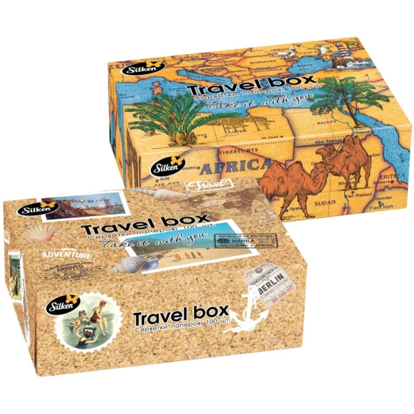 Серветки паперові Silken Travel Box 2 шари, 100 шт., 1 коробка - Pampik
