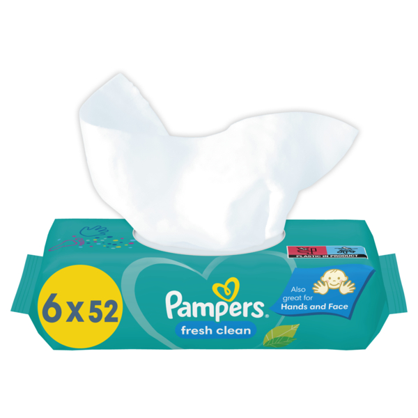 Дитячі вологі серветки Pampers Fresh Clean, 312 шт. (6 уп. по 52 шт.) - Pampik
