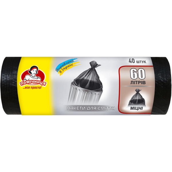 Пакеты для мусора Помічниця крепкие, 60 л, 40 шт., черные - Pampik