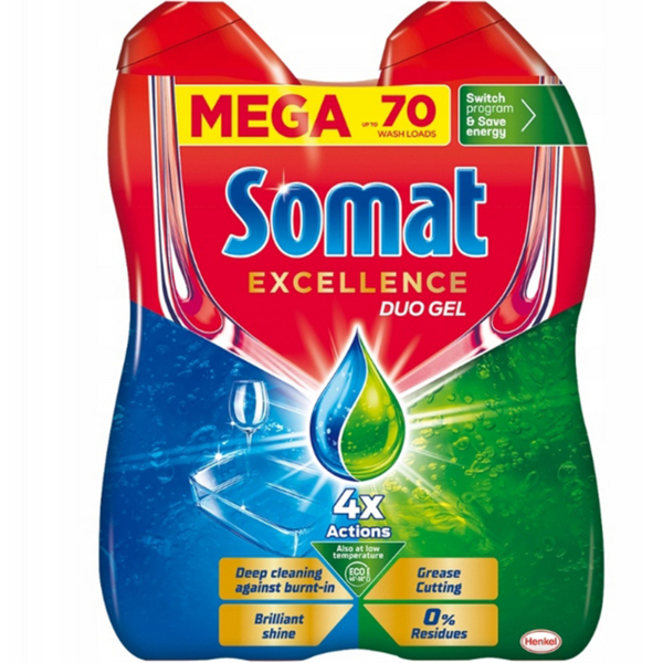 Гель для миття посуду в посудомийній машині Somat Excellence Duo, 684+684 мл - Pampik