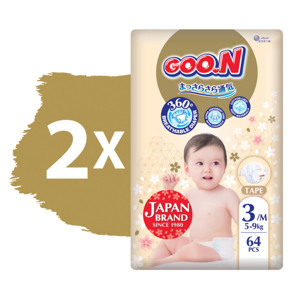Підгузки на липучках Goo.N Premium Soft розмір 3/M (5-9 кг), 128 шт. - Pampik - 2