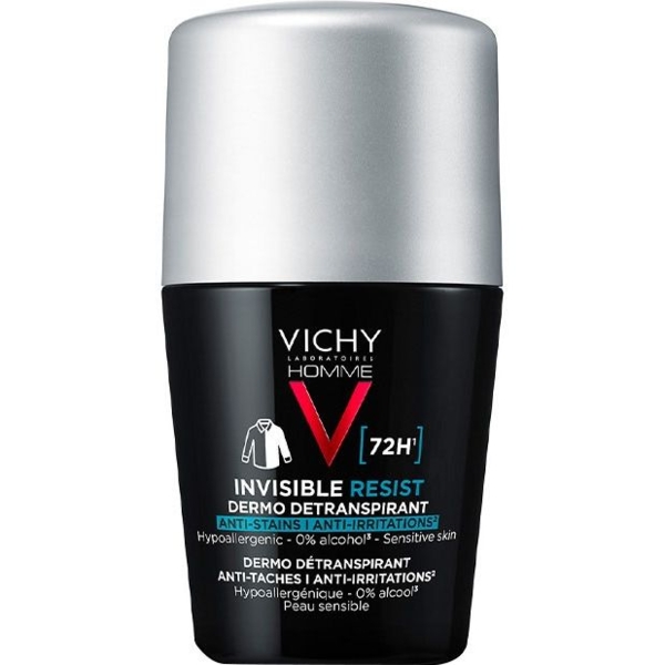 Кульковий дезодорант-антиперспірант Vichy Homme Invisible Resist 72 години захисту, 50 мл - Pampik